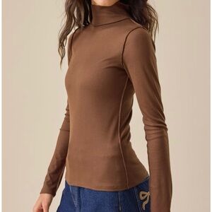 Altar'd State Jora Ribbed Brown Long Sleeve Top